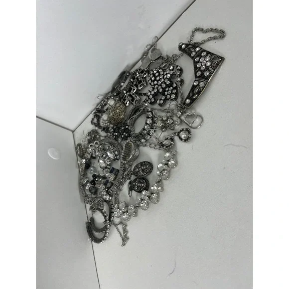 Mixed Silver Tone Costume Jewelry Lot Jar Rhinestone Statement Necklace Brooch - Picture 11 of 11